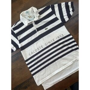 Vintage Izod Lacoste Polo Shirt Mens Medium White Navy Stripe Since 1933 USA